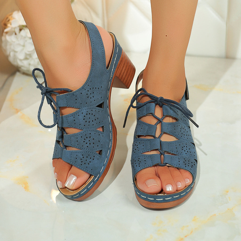 Sarah Express Cutout Lace-Up Mid-Heel Sandals
