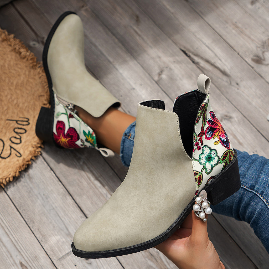 Sarah Express Floral Print Pointed Toe Ankle Boots