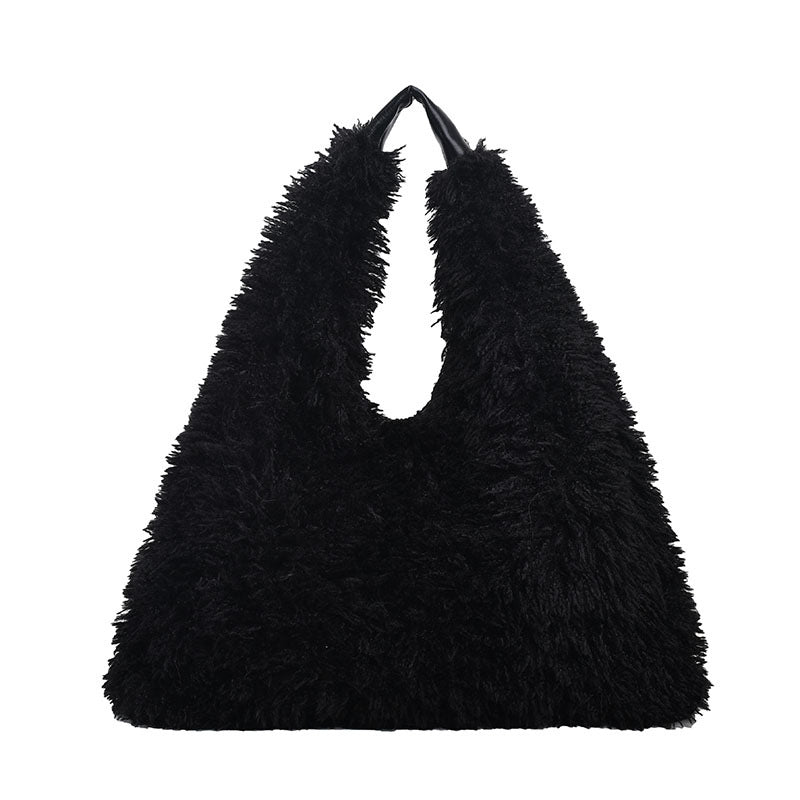 Sarah Express Plush Soft Texture Shoulder Tote Bag Black