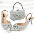 Sarah Express Rhinestone Floral Party Heels and Bag Set Silver