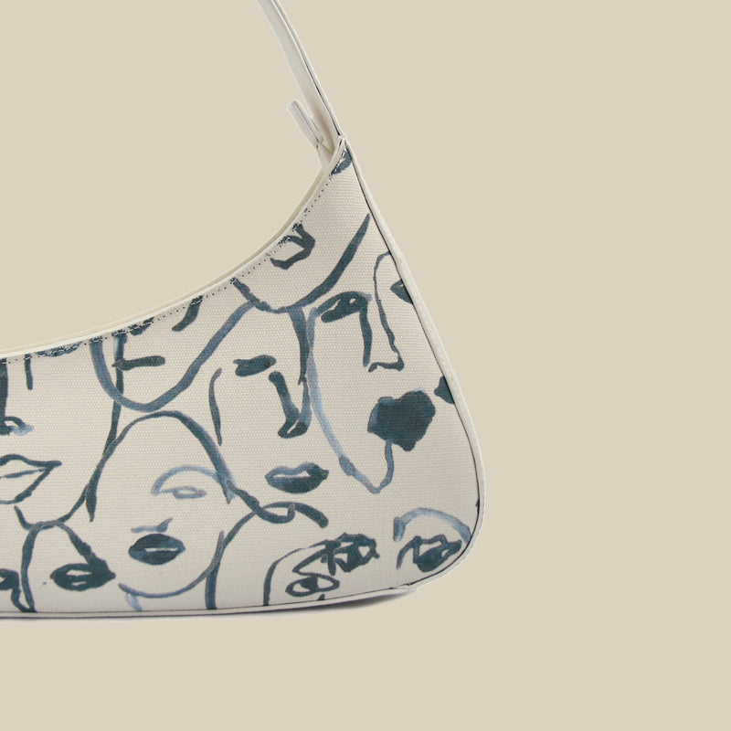Sarah Express Abstract Face Print Canvas Shoulder Bag