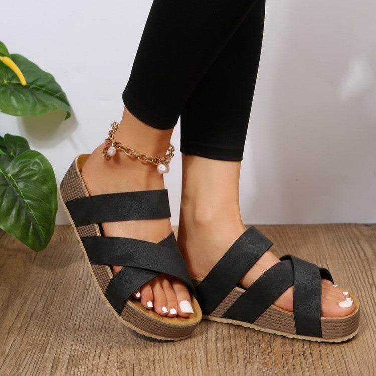 Sarah Express Woven Cross-Strap Platform Sandals Black