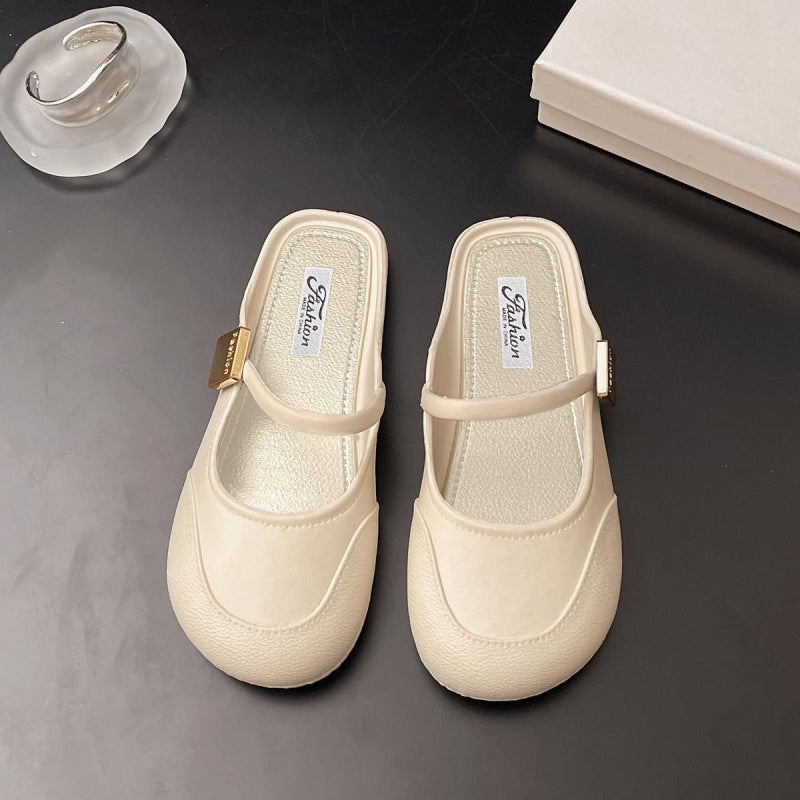Sarah Express Elegant PVC Semi-Slipper Mule Flats Cool White