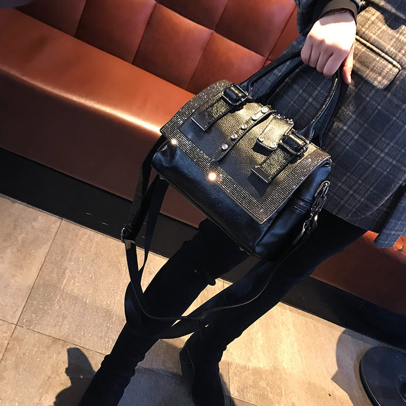 Sarah Express Rhinestone Embellished Soft Leather Handbag