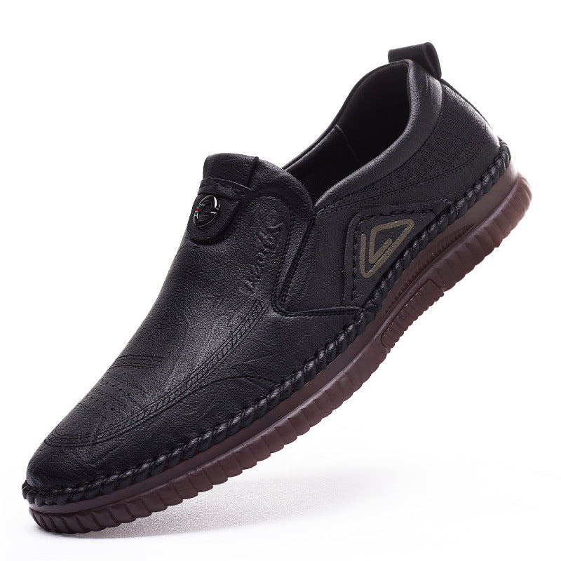 Sarah Express Men's Casual Cowhide Leather Slip-On Loafers Black