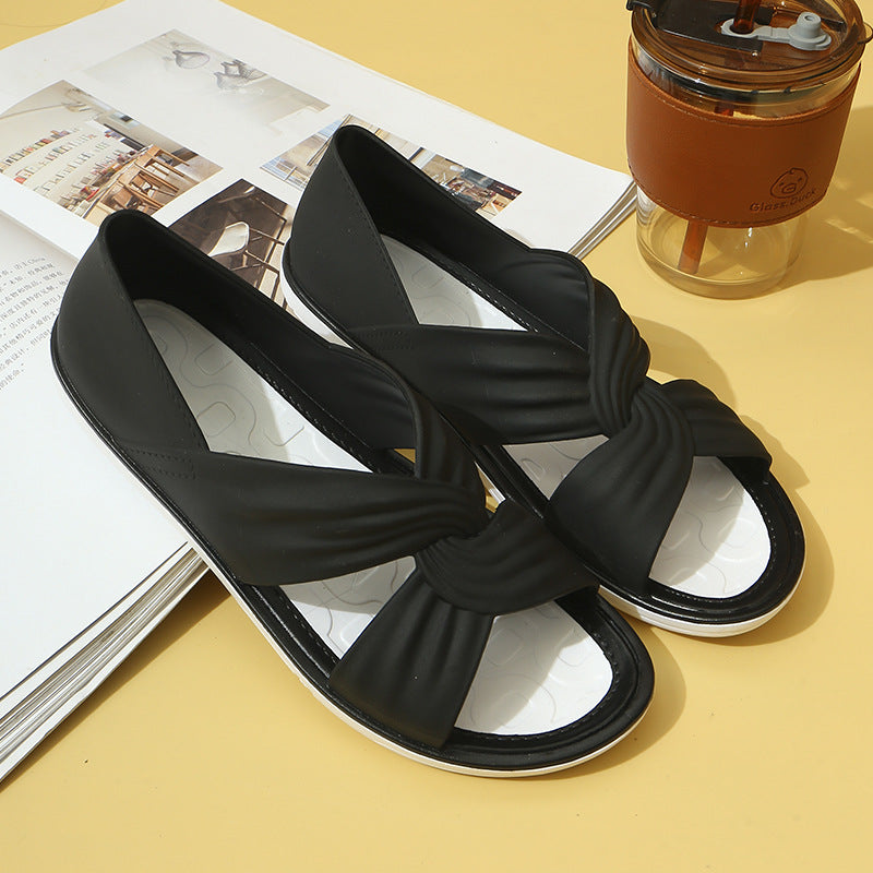 Sarah Express Women's Casual PVC Flat Sandals 6033 Black