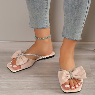 Sarah Express Women's Bow-Knot Slip-On Outdoor Slippers Apricot