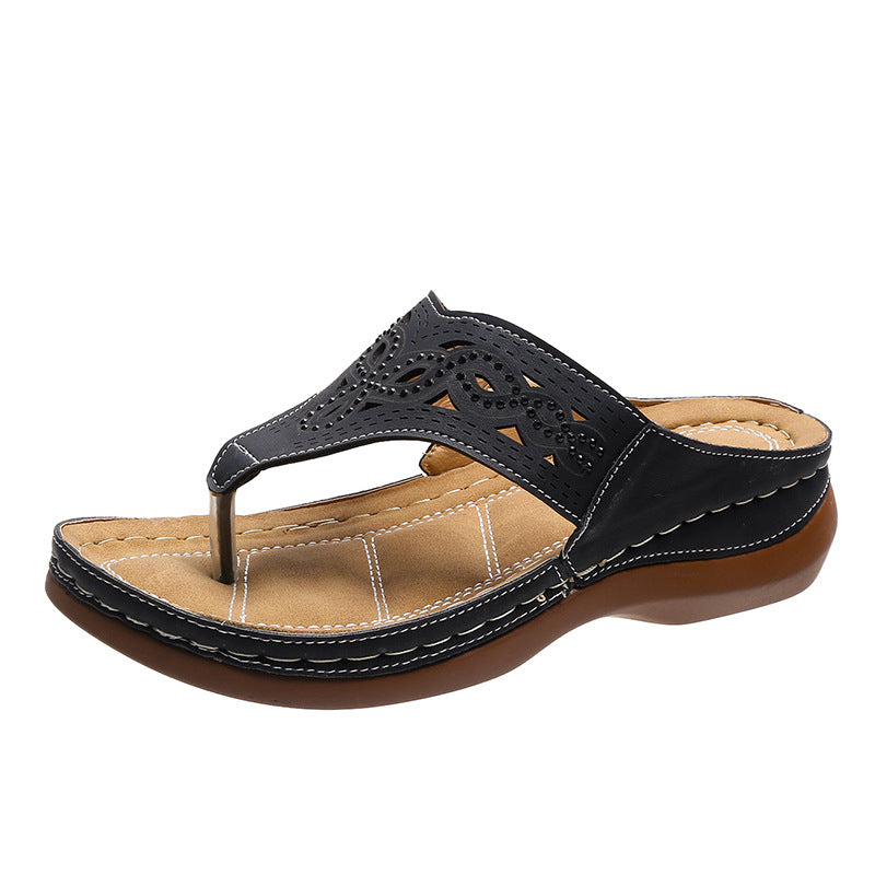 Sarah Express Rhinestone Wedge Platform Clip-Toe Sandals Black
