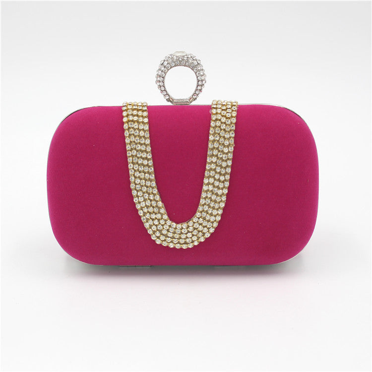 Sarah Express Velvet Rhinestone Evening Clutch Bag Rose red