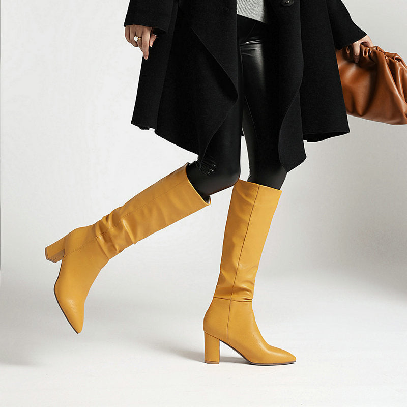Sarah Express Fleece-Lined Chunky Heel Mid-Calf Boots