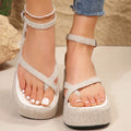 Sarah Express Denim Split Toe Buckle Platform Sandals Beige