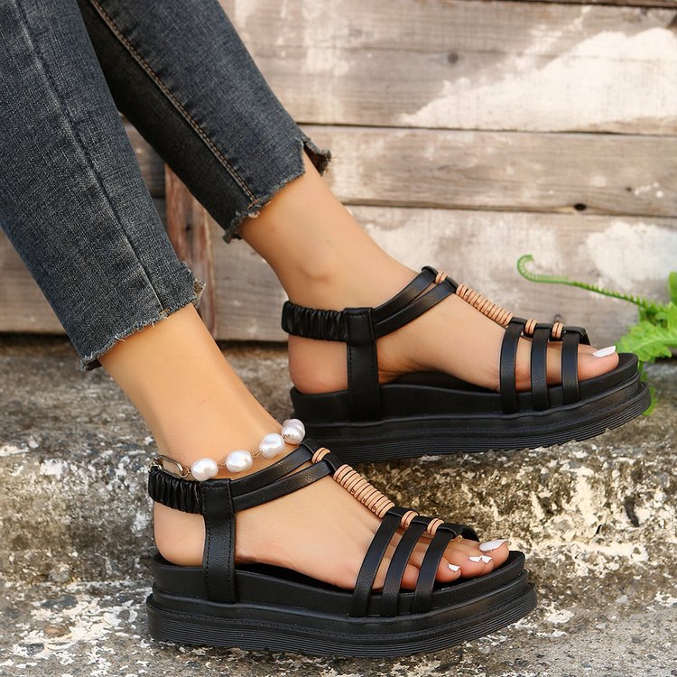 Sarah Express Women's Platform Wedge Sandals Elastic Strap
