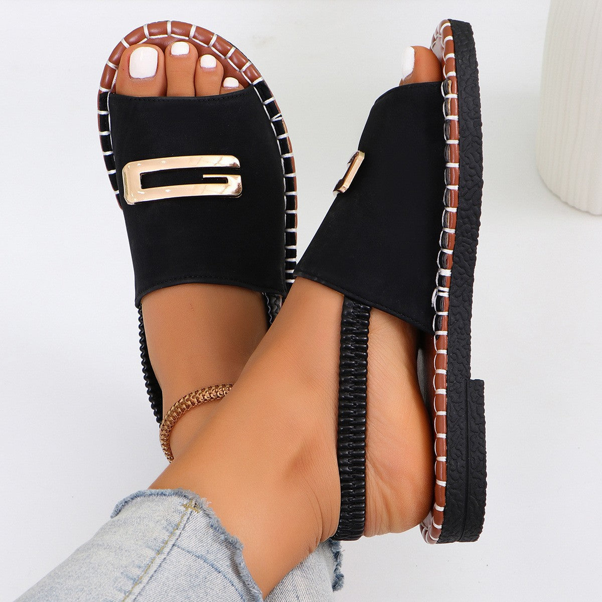 Sarah Express Women's Fabric Strap Flat Sandals