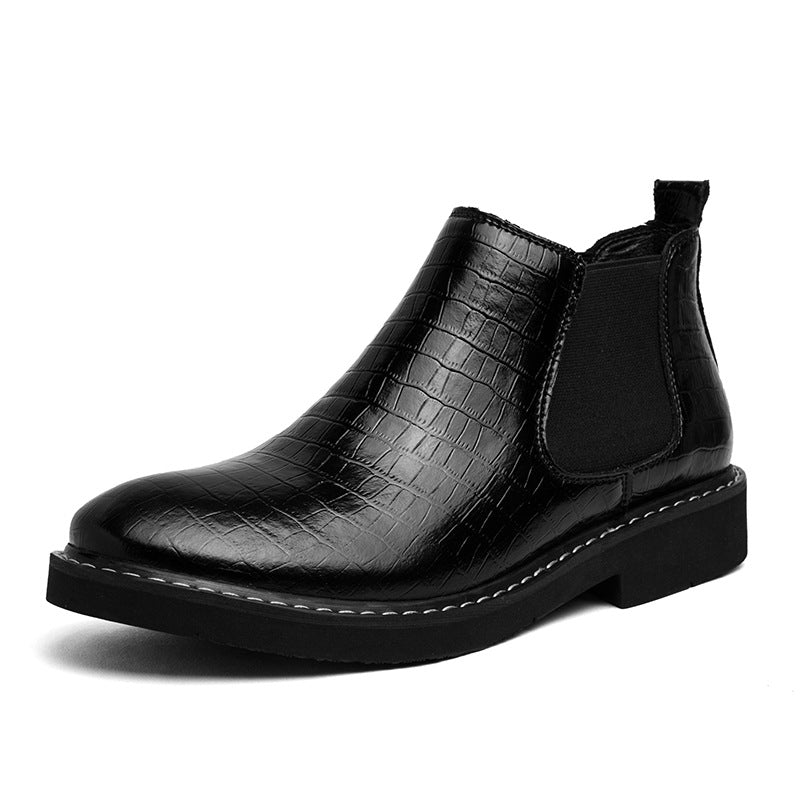 Sarah Express Men's Crocodile Pattern Leather Chelsea Boots