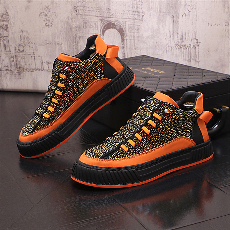 Sarah Express Embellished Cotton Casual Board Shoes Black orange cotton shoes