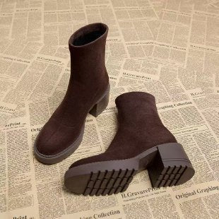 Sarah Express Women's Mid Heel Cutout Ankle Boots Brown