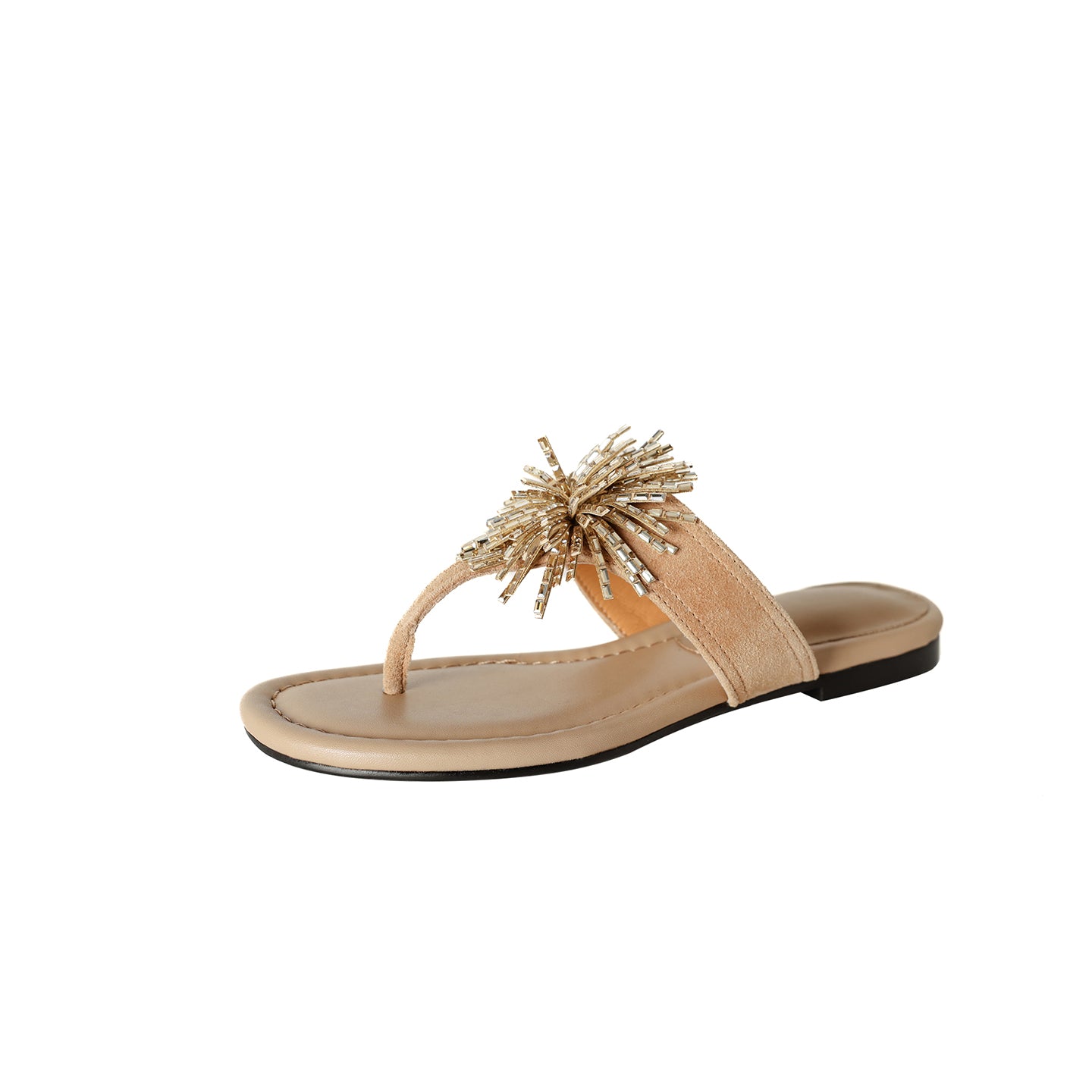 Sarah Express Crystal Embellished Suede Flat Slides Apricot