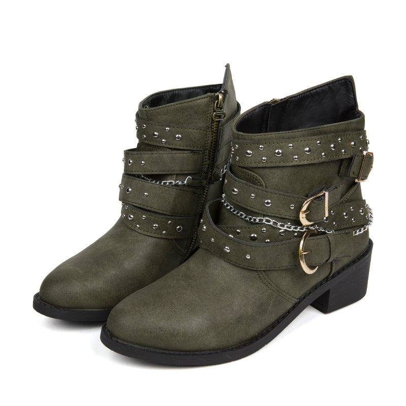 Sarah Express Punk Rivet Metal Buckle Ankle Boots