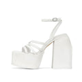 Sarah Express Square Toe Platform Chunky Heel Sandals White