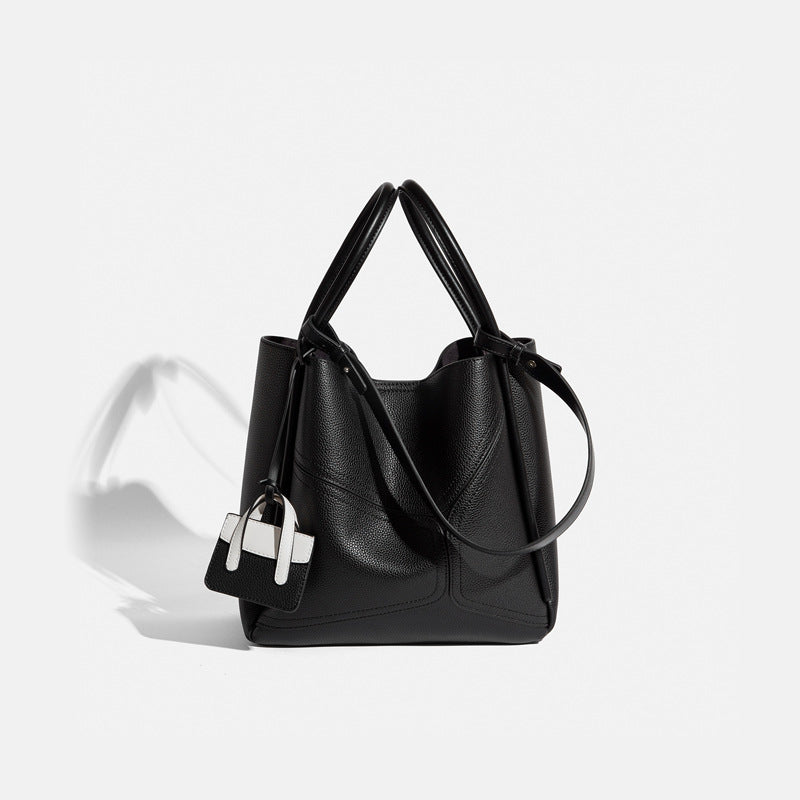 Sarah Express Structured Leather Bucket Tote Crossbody Bag