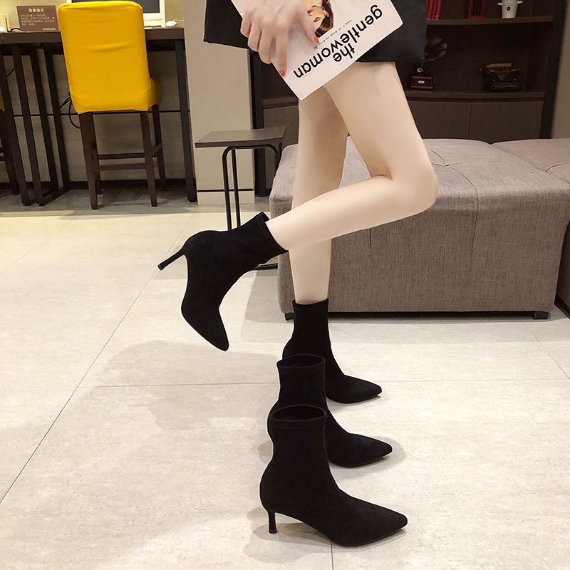 Sarah Express Women's Suede Stiletto Mid-Calf Boots