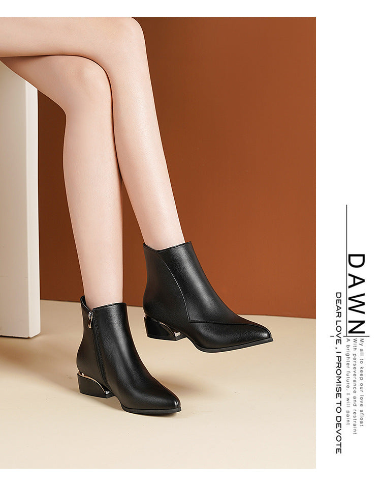 Sarah Express British-Style Pointed Toe Chunky Heel Boots