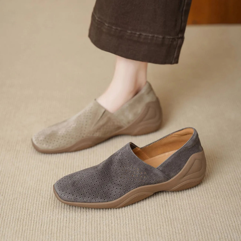 Sarah Express Square Toe Hollowed-Out Wedge Slip-On Flats