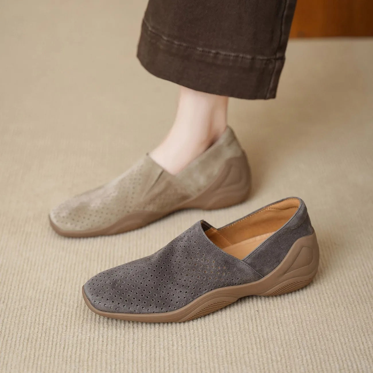 Sarah Express Square Toe Hollowed-Out Wedge Slip-On Flats