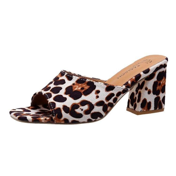 Sarah Express Leopard Print Square Toe Block Sandals