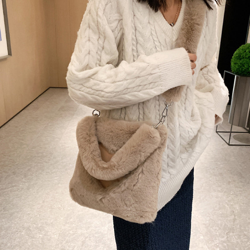 Sarah Express Plush Heart Detail Vertical Shoulder Bag