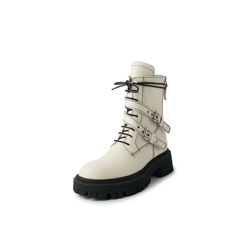 Sarah Express French Style Buckle Platform Motorcycle Boots