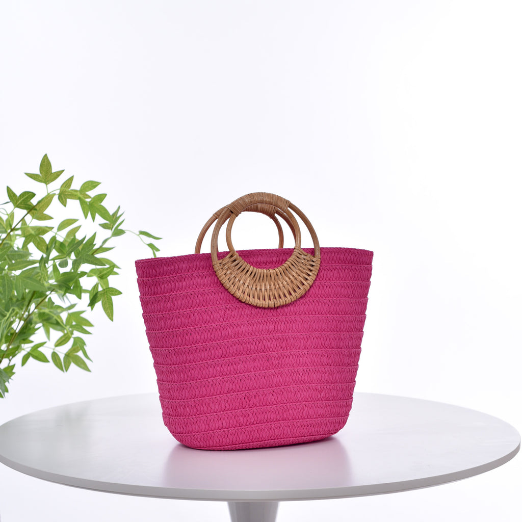 Sarah Express Straw Weave Round Handle Tote Bag