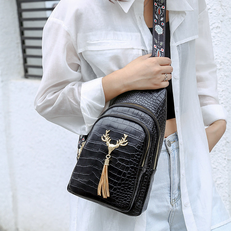 Sarah Express Deer Tassel Patterned Crossbody Chest Bag