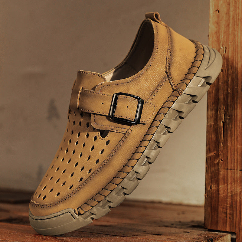 Sarah Express Men's Breathable Casual Buckle Leather Shoes