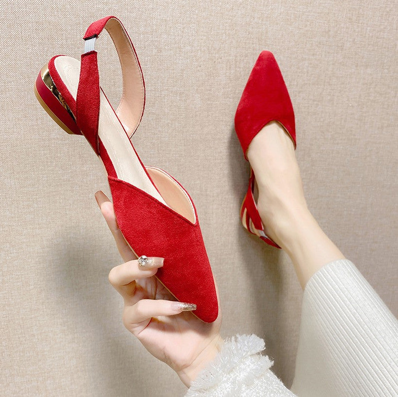 Sarah Express Pointed-Toe Low-Heel Suede Slip-On Sandals