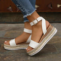 Sarah Express Women's Platform Buckle Strap Sandals White