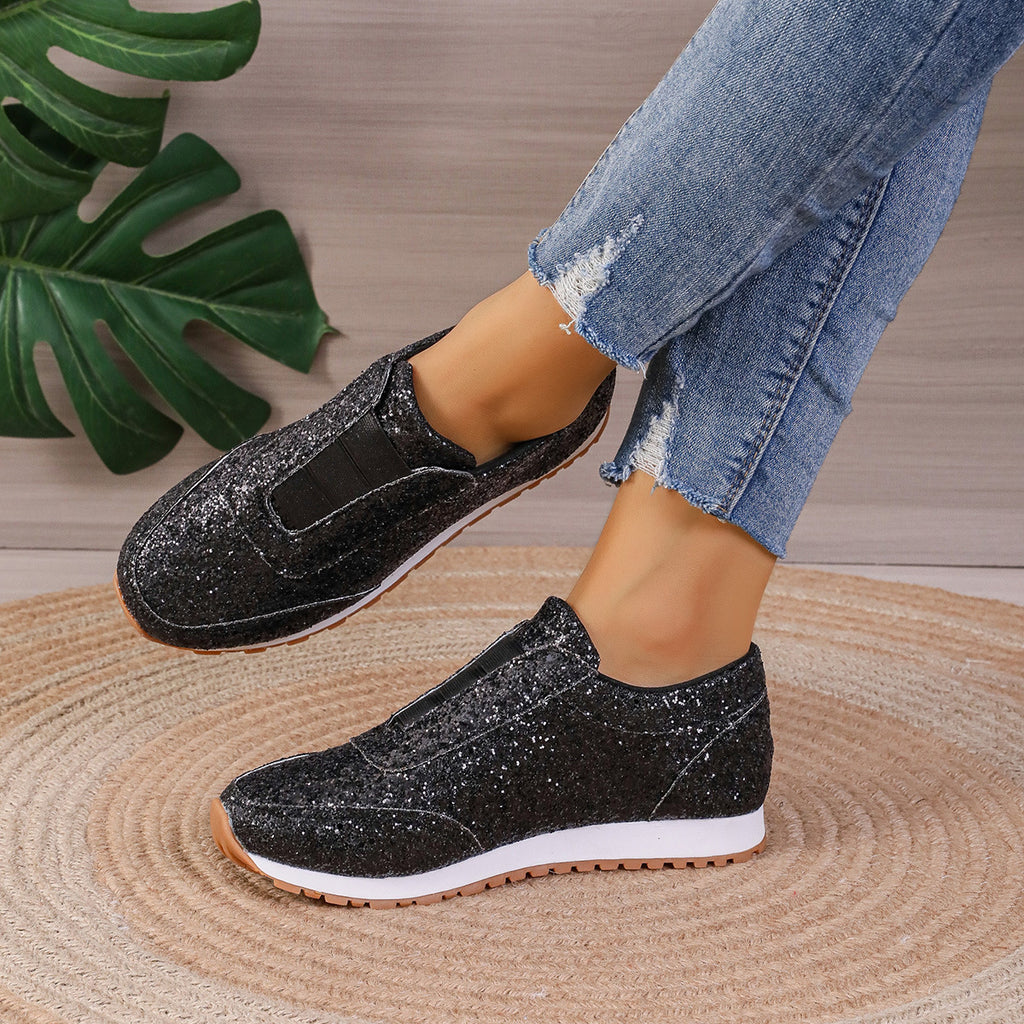Sarah Express Women's Sequined Round-Toe Slip-On Flats Black
