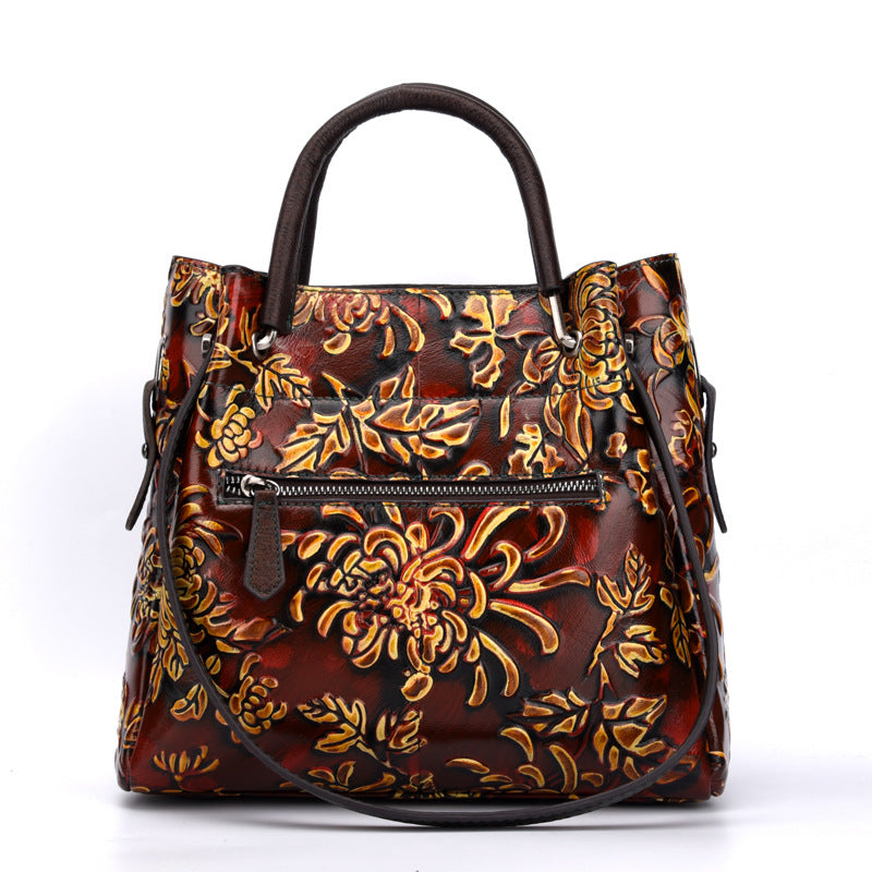 Sarah Express Embossed Floral Leather Handbag