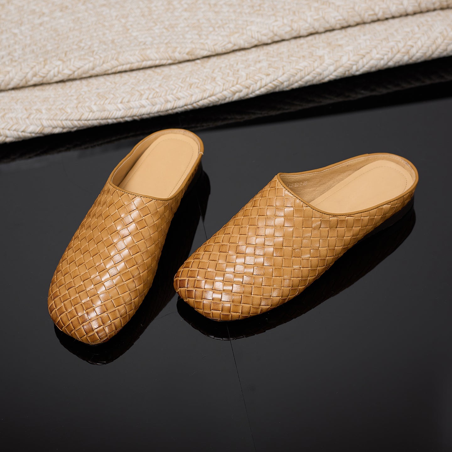 Sarah Express Handwoven Cowhide Square Toe Mules