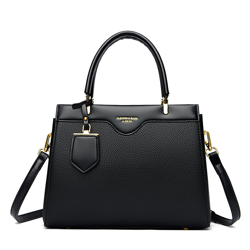 Sarah Express Elegant Patchwork PU Leather Shoulder Tote Black