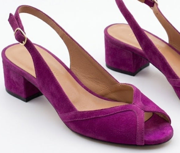 Sarah Express Purple Peep-Toe Slingback Block Heels Purple