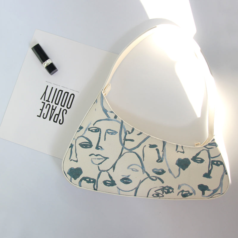 Sarah Express Abstract Face Print Canvas Shoulder Bag