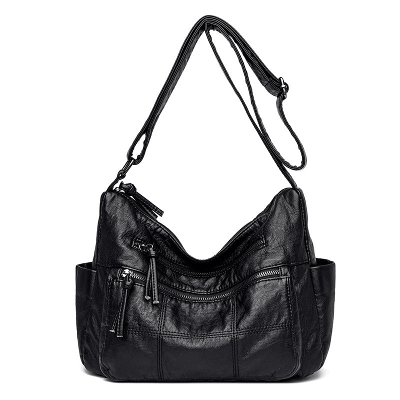 Sarah Express Solid Color PU Leather Crossbody Handbag Black