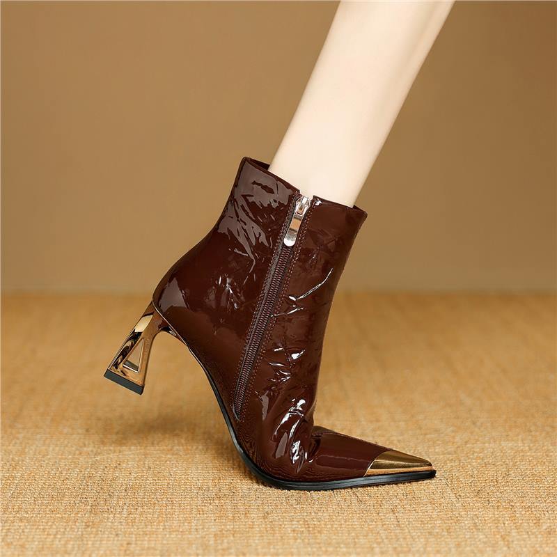 Sarah Express Pointed-Toe Stiletto Ankle Boots Wine Red Single Liner