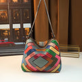 Sarah Express Geometric Patchwork Leather Shoulder Bag Color