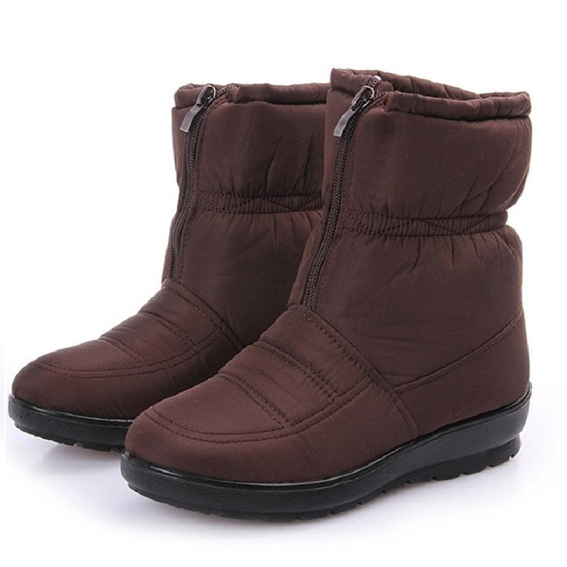 Sarah Express Women's Front Zip Winter Snow Boots Brown