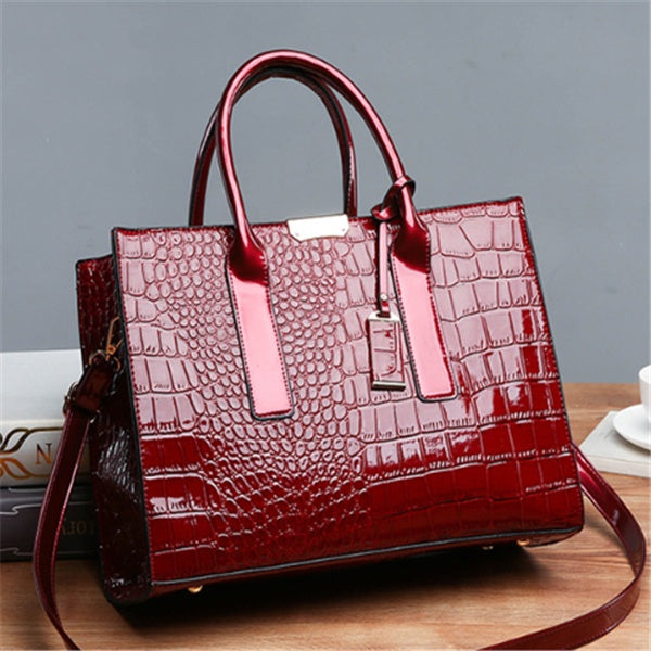 Sarah Express Structured Crocodile Pattern Tote Handbag Red B