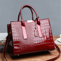 Sarah Express Structured Crocodile Pattern Tote Handbag Red B