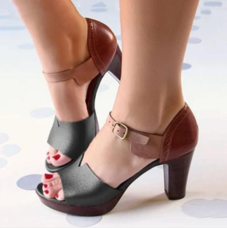 Sarah Express Classic Ankle Strap Block Heel Sandals