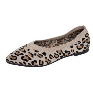 Sarah Express Pointed Toe Leopard Print Flat Pumps Apricot